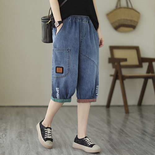 women's six quarter jeans girls' summer loose casual shorts