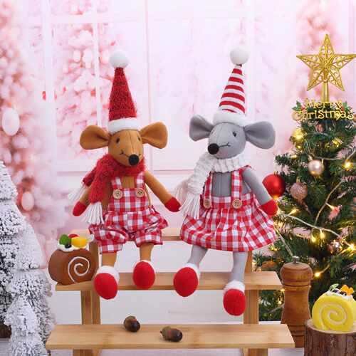 Christmas fabric mouse long leg doll couple mouse doll gift