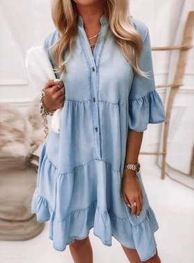 women's five quarter sleeve A-line mid length dress