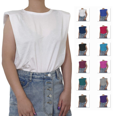 New sleeve shoulder pad loose fit T-shirt vest women's top
