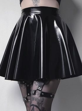 Autumn winter women'sleather shiny surface skirt mini dress