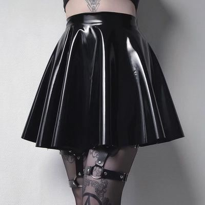 Autumn winter women'sleather shiny surface skirt mini dress