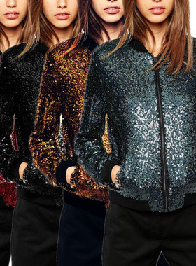 women's sports full sequin baseball jacket casual jacket