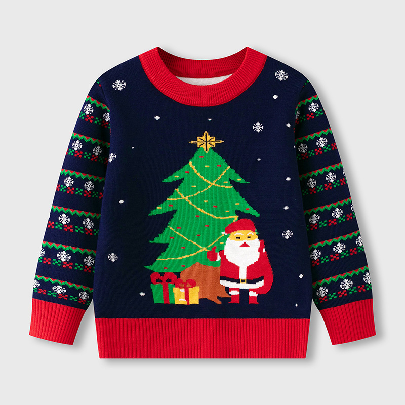 kids Christmas Day pullover sweater cartoon Santa Claus Tree
