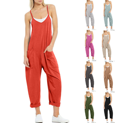 Women Summer Casual Strap Knitted jumpsuit Pants Strap Pants