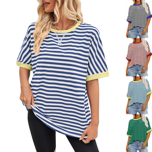 Women's Summer Casual Color blocked Shirt girls top shirt