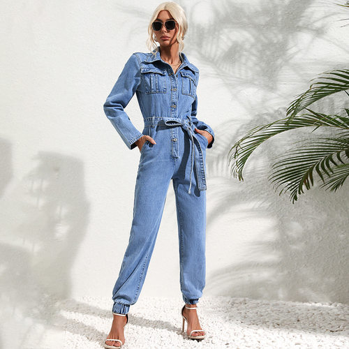 New  Women's INS casual slim fit one-piece jeans jumpsuit