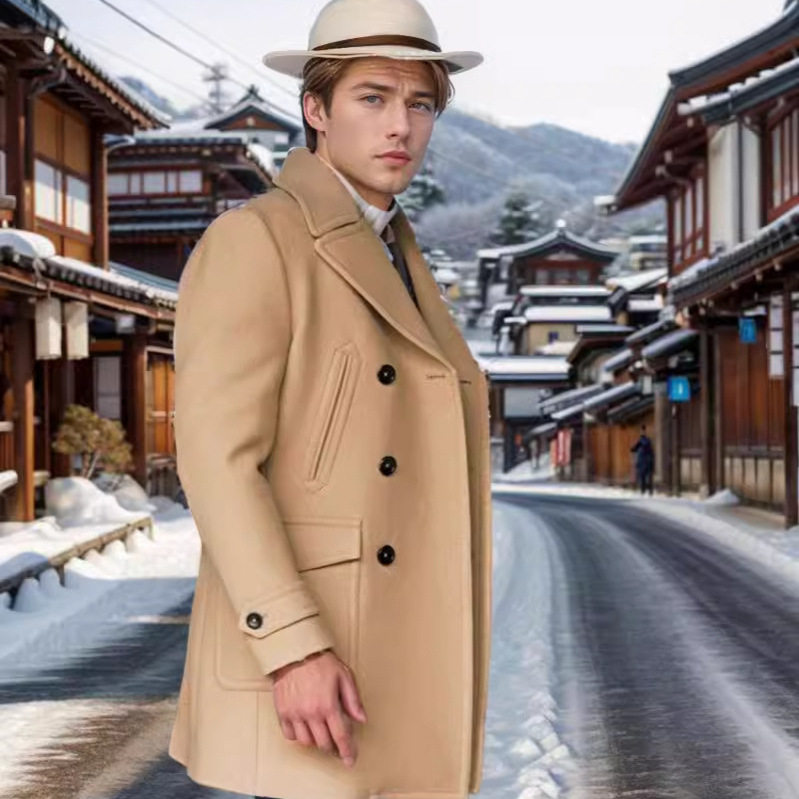 Men's mid length long sleeved woolen coat autumn winter top,男装,毛呢大衣,淘宝优惠券,粉丝福利购,淘宝优惠卷