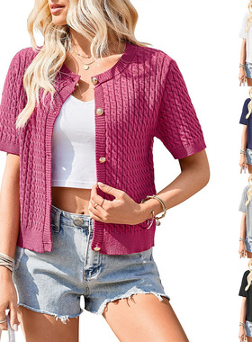 Women's summer short sleeved cardigan and short sweater