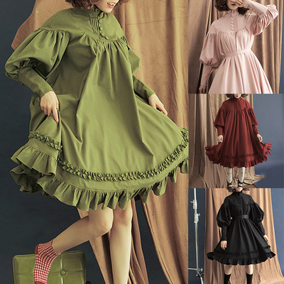 裙 maid outfit long sleeved loose lace lolita princess dress