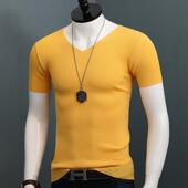 男士 色短袖 t恤半袖 春季 年t恤多功能上V领底针织衫 外穿0204w
