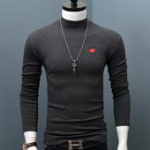 男士 春季 修身 印花小半高领打底衫 衣色外穿长袖 T恤上0204w