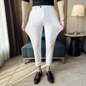 男春夏感休闲裤 修身 小脚西装 高弹九分西裤 裤 子0204w