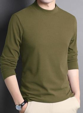 绿色半高领打底衫双面长袖t恤男秋冬加保暖内搭圆领秋衣0120k