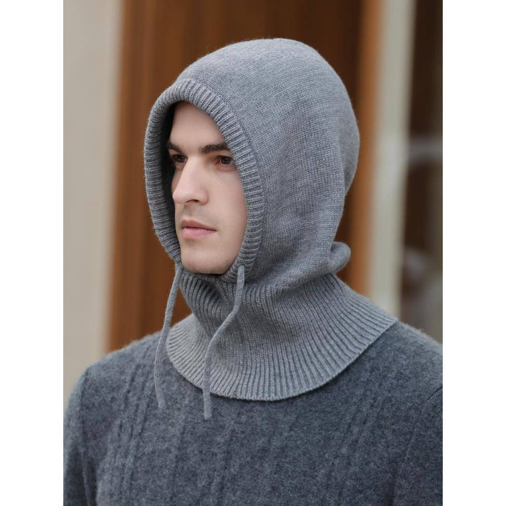 连体卫衣帽男冬天保暖针织毛线帽子骑车护脖一体套头护耳帽1203w