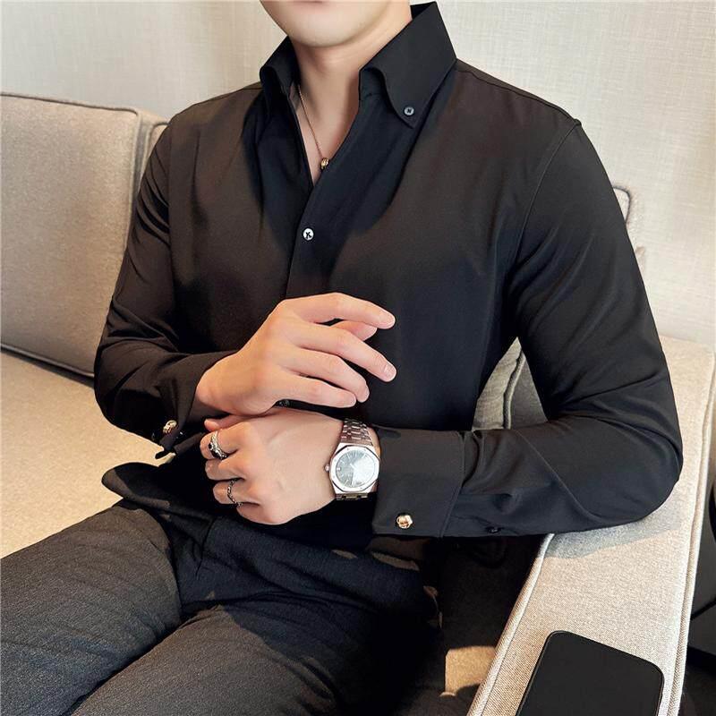 早秋法式衬衫男士长袖修身免熨烫商务正装新郎伴郎结婚袖扣0902k