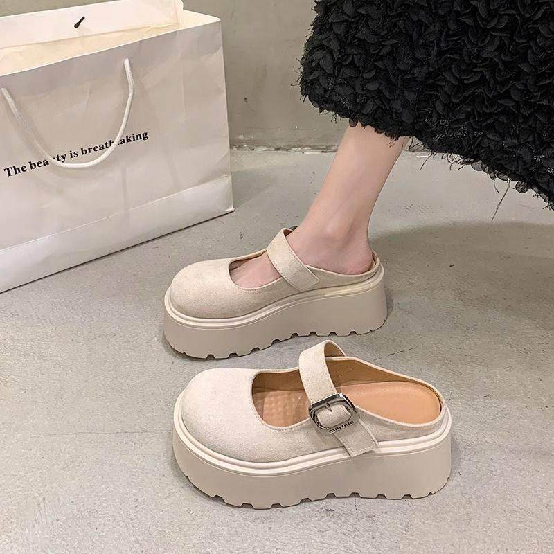 法式包头玛丽珍半拖鞋女2026年春季新款小个子增高厚底松糕0115w,女鞋,勃肯鞋/软木鞋,淘宝优惠券,粉丝福利购,淘宝优惠卷