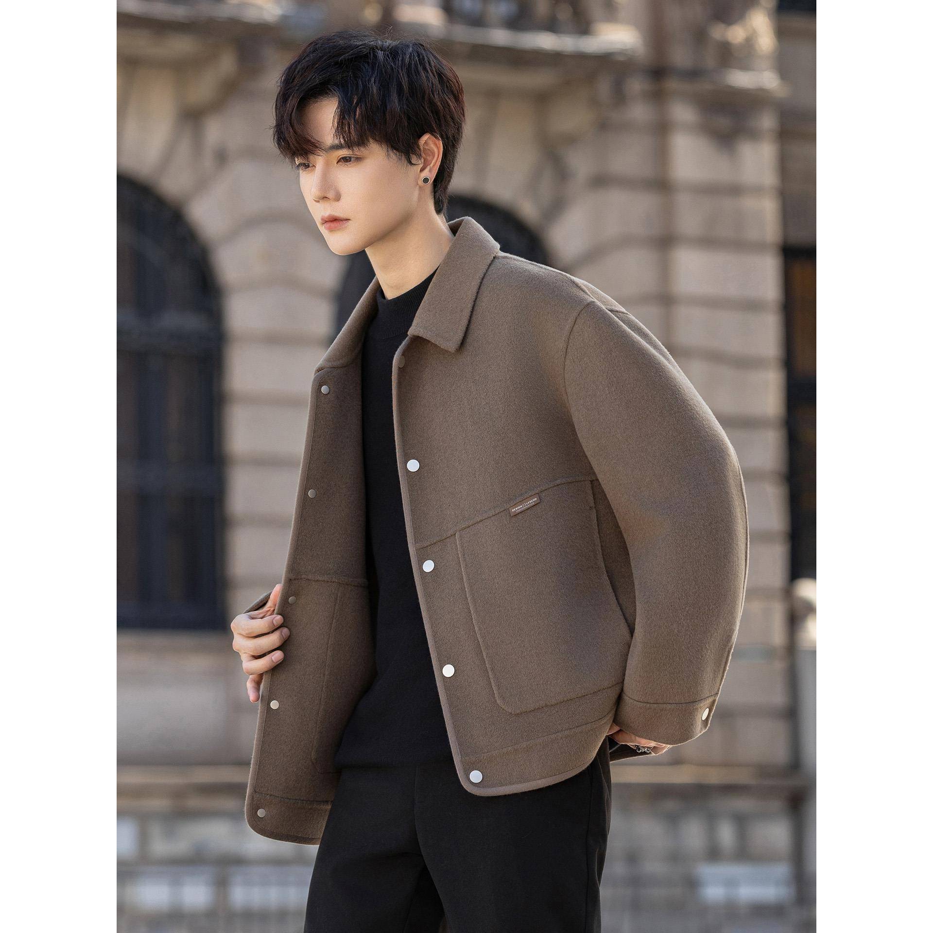 冬季外套男士2025秋新款双面大衣短款韩版潮流呢子1121w