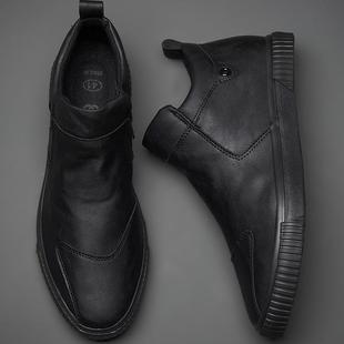 加绒鞋 男休闲一脚蹬透气男马丁靴软底板鞋 1226z 高帮皮鞋 秋冬新款