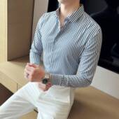 高级感条纹衬衫 免烫男0130r 春秋商务休闲职业正装 男长袖 2026新款