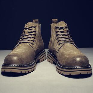 靴1226z 覆古中帮工装 秋冬马丁靴男透气高帮鞋 潮流英伦风短靴新款