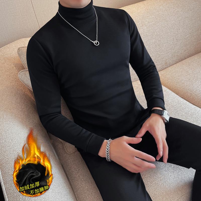 秋冬2025加厚T恤男士半高领打底衫保暖厚款体恤色加绒T恤男1023z