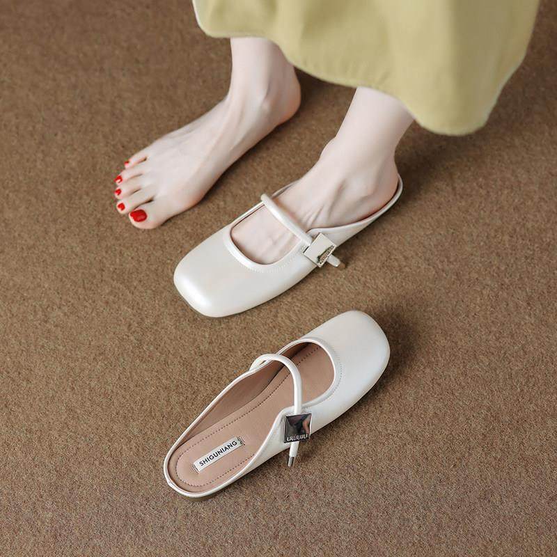 半拖女士外穿2026春天新款白色包头平底一脚蹬懒人鞋玛丽珍0125w,女鞋,浅口单鞋,淘宝优惠券,粉丝福利购,淘宝优惠卷