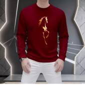 感简约百搭加绒长袖 2026新款 骏马印花红色厚T男士 内搭衣0204w
