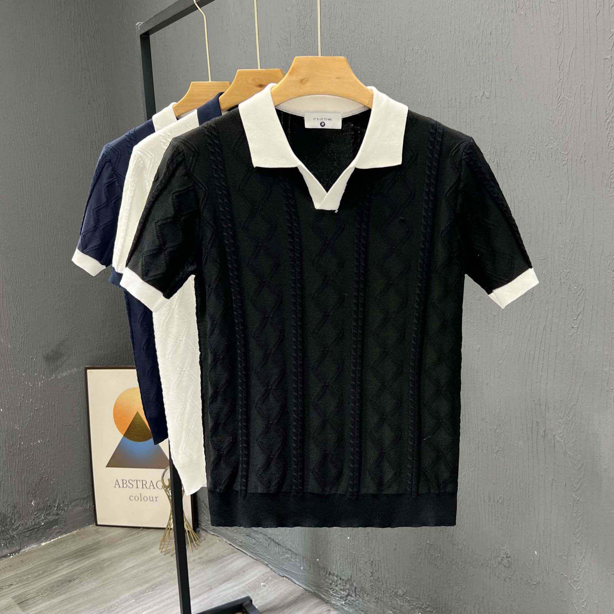 男士Polo领短袖毛衣夏季韩版修身薄款青年休闲翻领T恤打底针0505k
