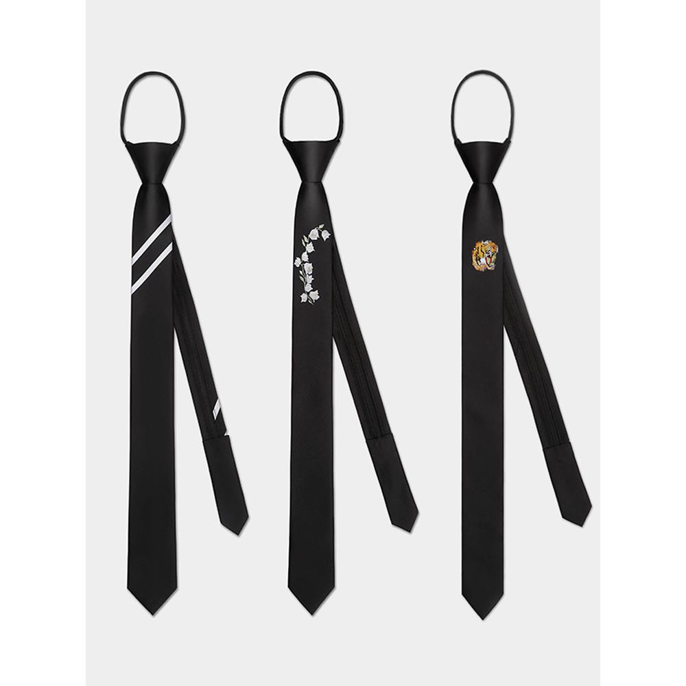 黑色懒人拉链领带男士商务正装上班职业领带衬衫配饰1w