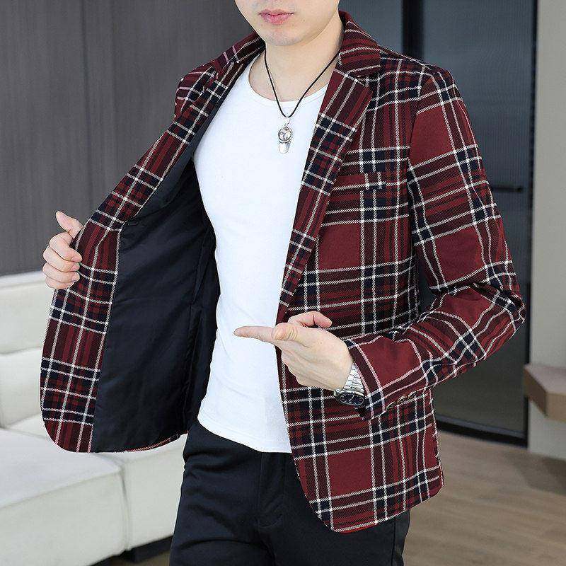 小西服男春秋韩版休闲格子单西外套青年帅气修身西装上衣薄0121r,男装,商务正装西服,淘宝优惠券,粉丝福利购,淘宝优惠卷