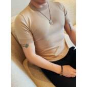 男短袖 冰丝半袖 2026秋季 圆领针织衫 新款 修身 打底衫 t恤线衣纯0207r