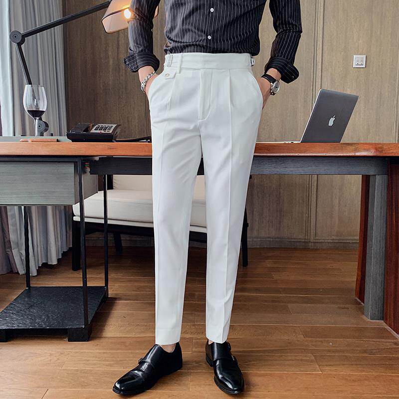 春季休闲西裤男春秋白裤子韩版潮流修身商务免熨烫男士西装0227u