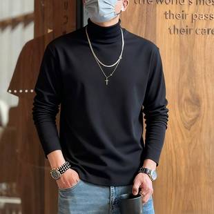 黑色纯色内衣双面绒长袖 男秋冬半高领冬季 t恤1221r 保暖打底衫 男士