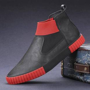男一脚蹬套脚休闲软底男马丁靴1226z 黑色高帮板鞋 秋冬男皮鞋 新款