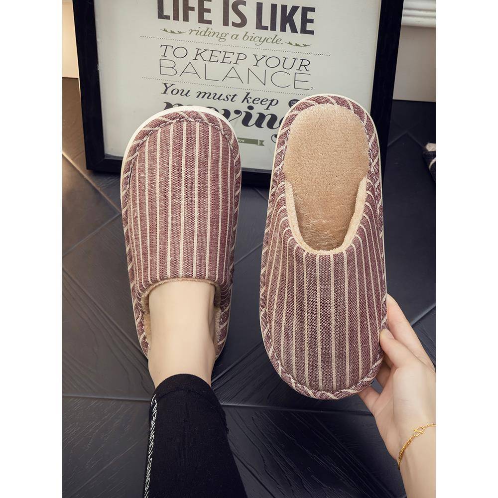 秋冬新款居家用保暖布艺面棉拖鞋男女室内情侣防滑软底家居1004z