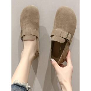 覆古平底鞋的妇女春季拖鞋上勃肯鞋全包宽胖孕妇鞋豆豆鞋0210w