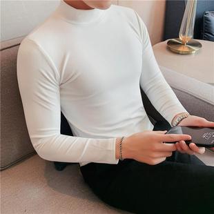 修身 加厚半高领打底衫 秋冬韩版 上衣男士 潮流内搭双面T恤1221r 长袖