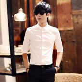 衬衣夜店修身 七分袖 纯0130r 潮流帅气百搭男士 休闲中袖 衬衫 男韩版