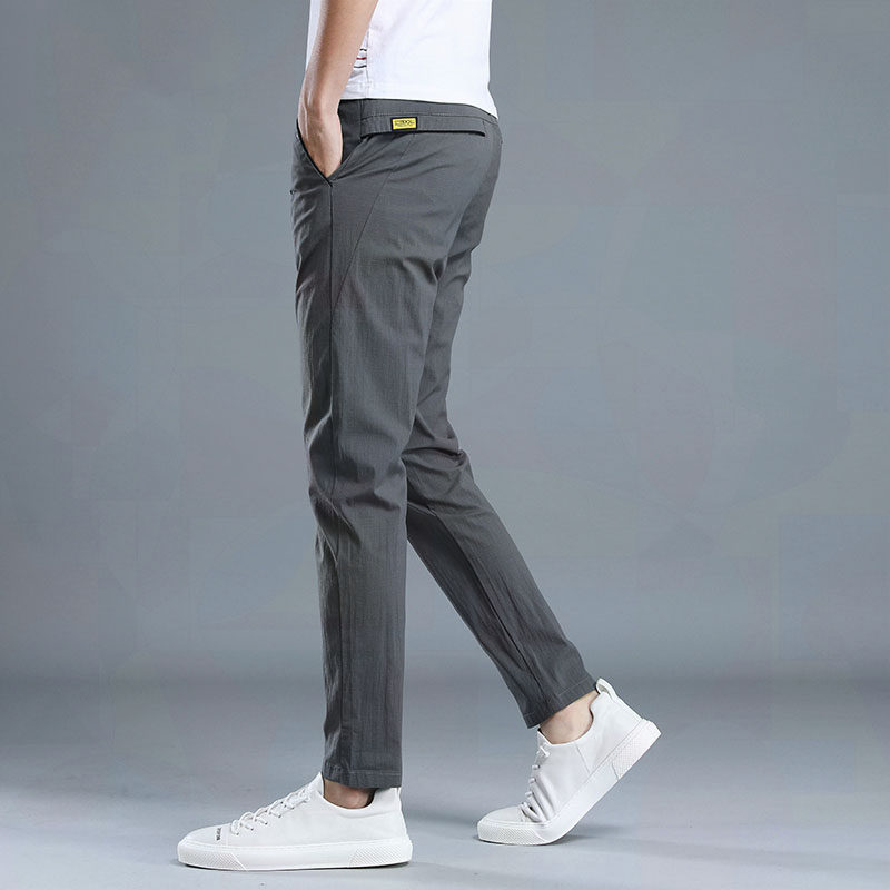 休闲裤男士运动修身直筒中年秋冬款弹力韩版潮流小脚长裤灰色