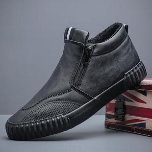 秋冬男皮鞋 加厚保暖高帮防滑英伦一脚蹬男马丁靴加1226z 2025新款