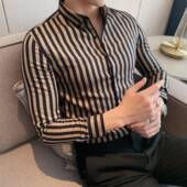 男长袖 春秋新款 高级感商务休闲时尚 条纹衬衫 百搭痞帅修身 衬0130r