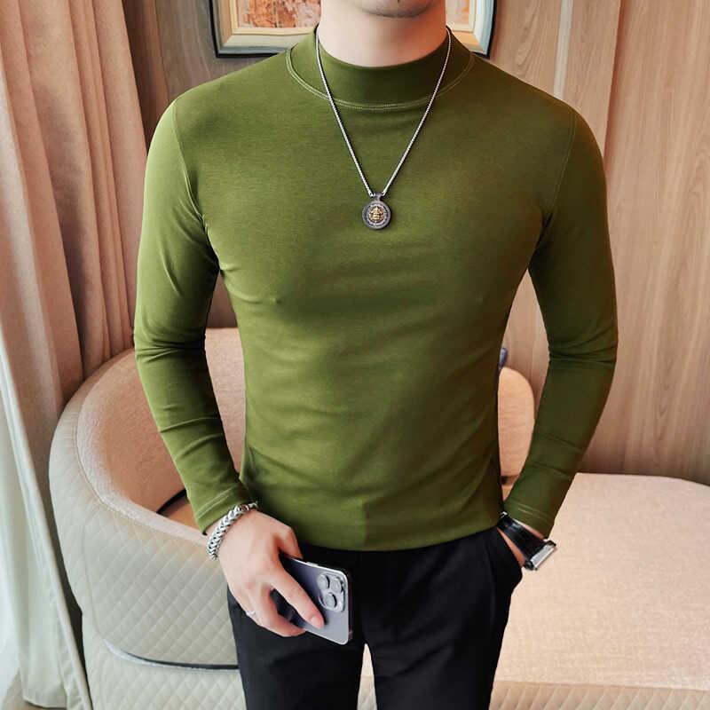 秋冬男士长袖t恤打底衫内搭韩版修身色中领体恤男1023z