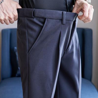 秋冬免皮带隐形松紧腰西裤男加厚毛呢长裤男士商务休闲裤1128z