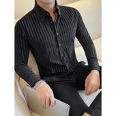 男士 百搭寸衫 长袖 商务休闲时尚 新款 修身 衬衫 条纹衬衣韩版 0130r