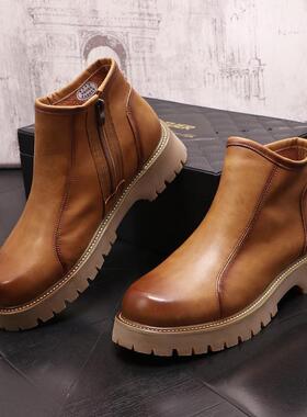 切尔西靴男新款时尚潮男短靴厚底内增高休闲鞋套筒青年马丁1103r