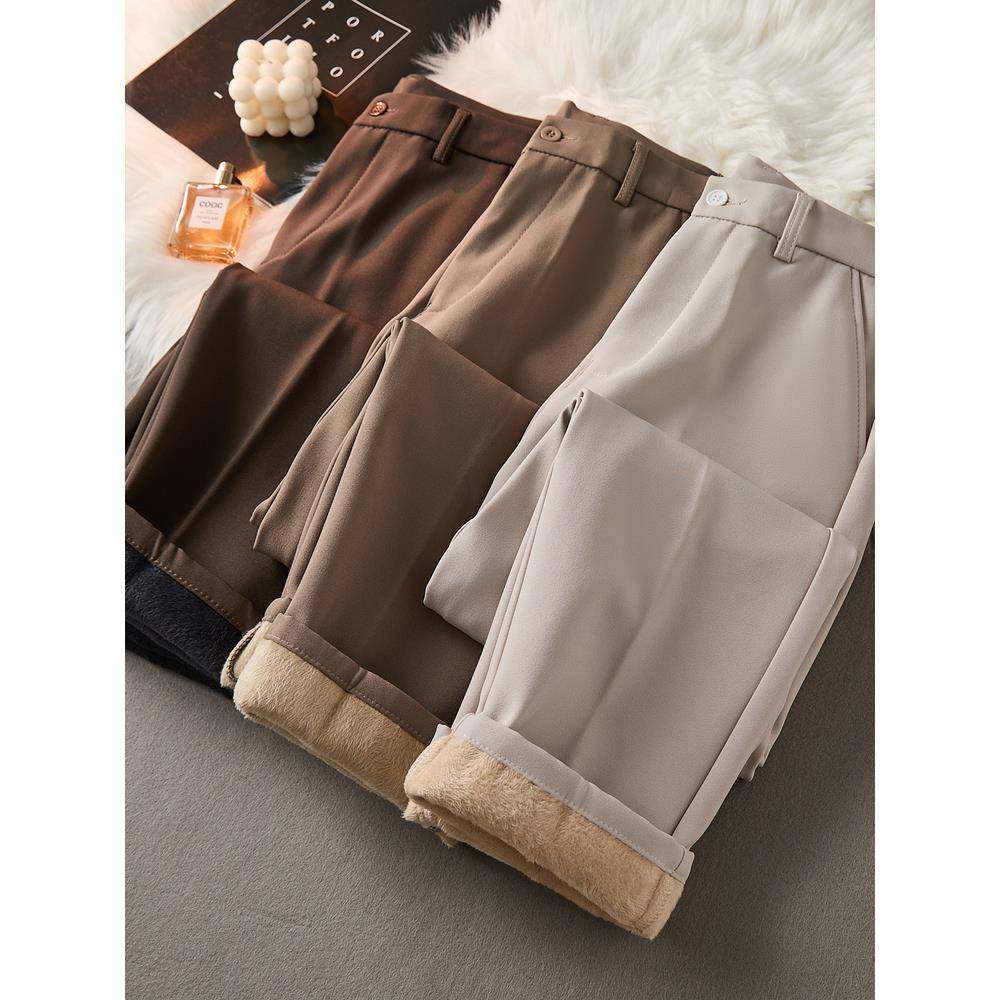 极简风西装裤子男士秋冬季加加厚保暖直筒免熨休闲裤感西裤1126k