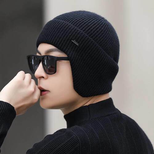 帽子男士冬季保暖护耳帽爸爸加厚针织毛线帽户外加绒防寒棉帽品牌