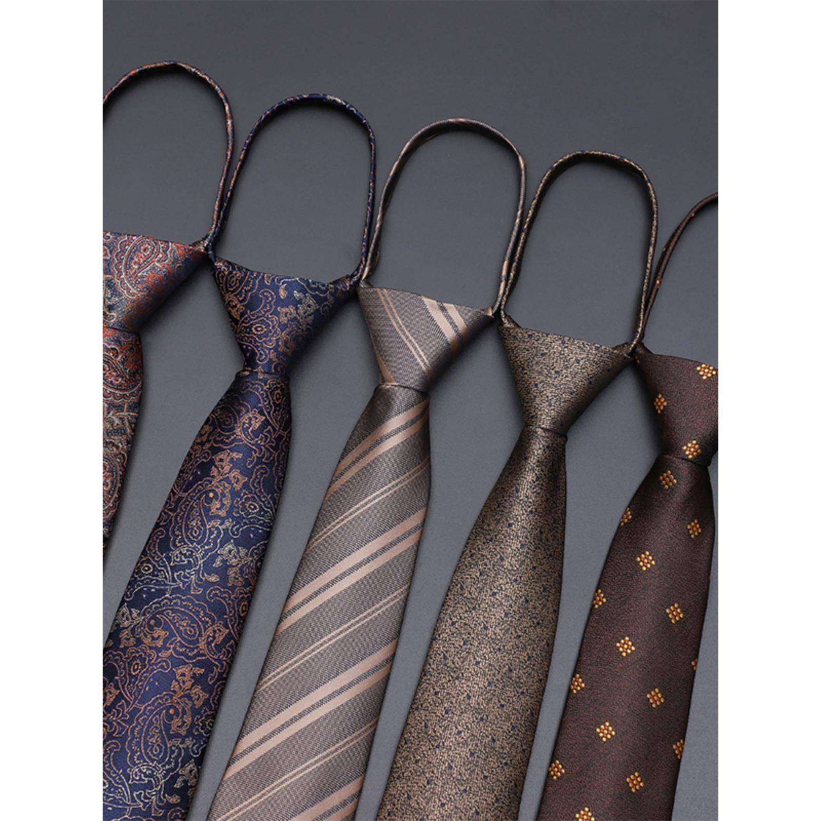 男领带免打正装商务香槟色新郎结婚韩版懒人拉链职业西装宽1204k