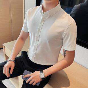 短袖 色百搭商务休闲感潮流帅气英伦风痞帅白衬衣0605z 衬衫 男夏季